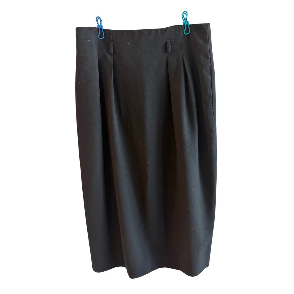 Jones New York Women's Black 100% Wool Pleated Pencil Midi Skirt with Back Slit